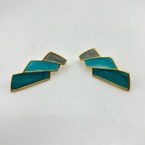 Vintage Trifari 3 Shade Turquoise Earrings